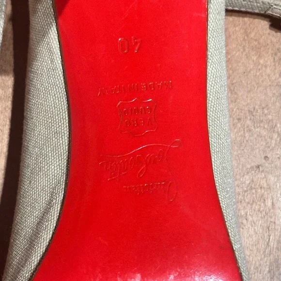 Beige Linen Peep-Toe High Heels with Ankle Strap - Sz 40 - Picture 3 of 8